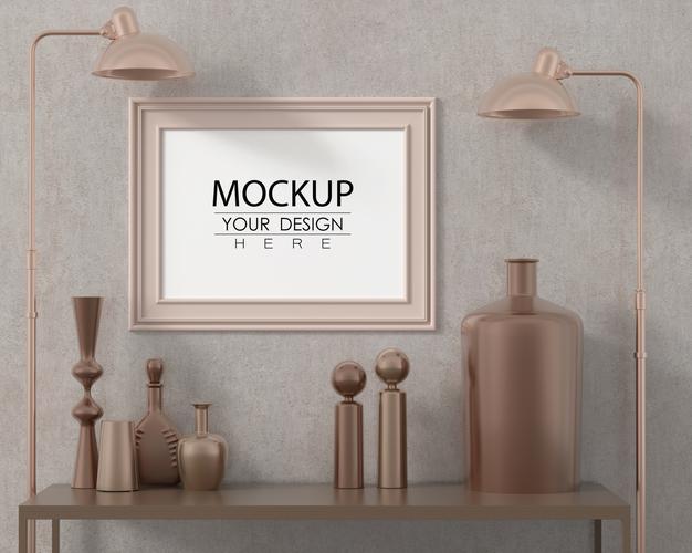 Poster Frame In Living Room Mockup Psd