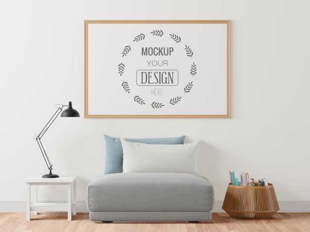 Poster Frame In Living Room Mockup Psd
