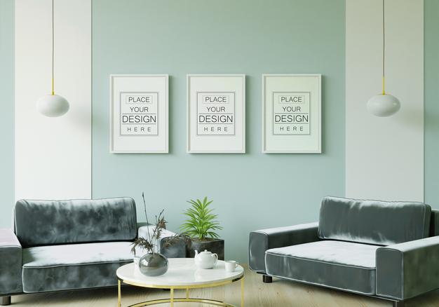 Poster Frame In Living Room Mockup Psd
