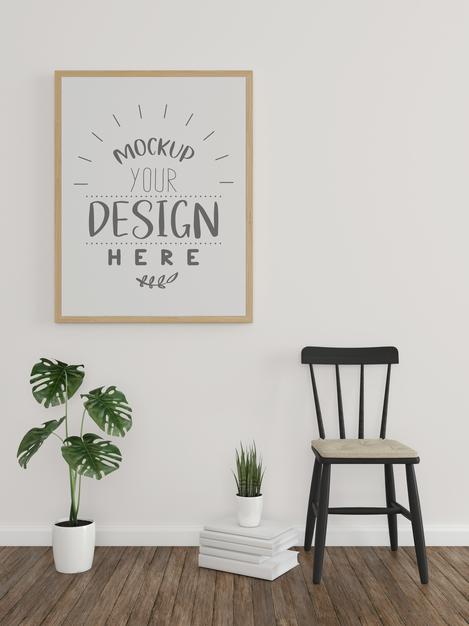 Poster Frame In Living Room Mockup Psd