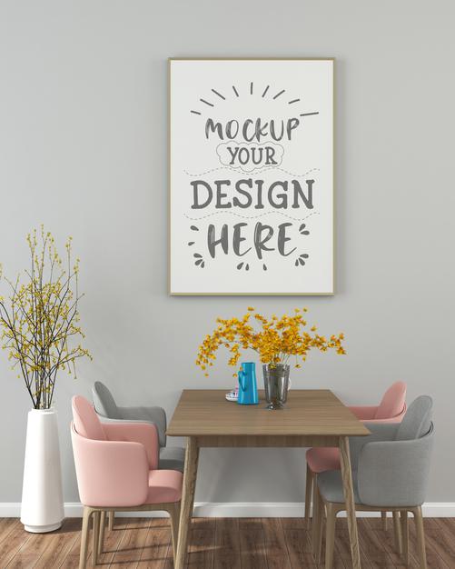 Poster Frame In Living Room Mockup Psd