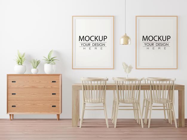 Poster Frame In Living Room Mockup Psd