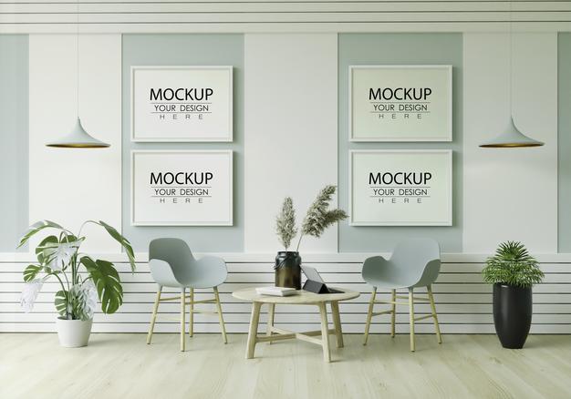 Poster Frame In Living Room Mockup Psd