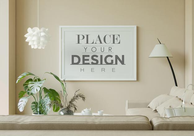 Poster Frame In Living Room Mockup Psd