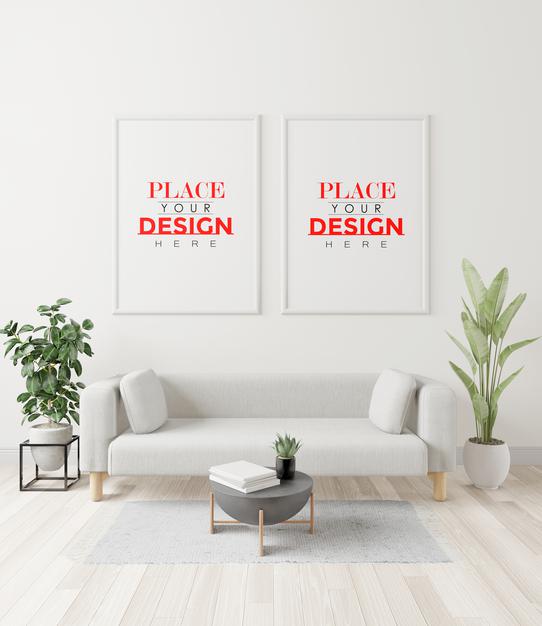 Poster Frame In Living Room Mockup Psd