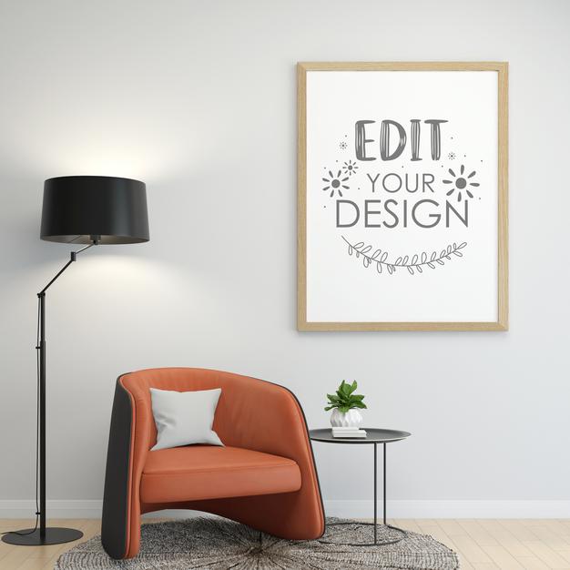 Poster Frame In Living Room Mockup Psd