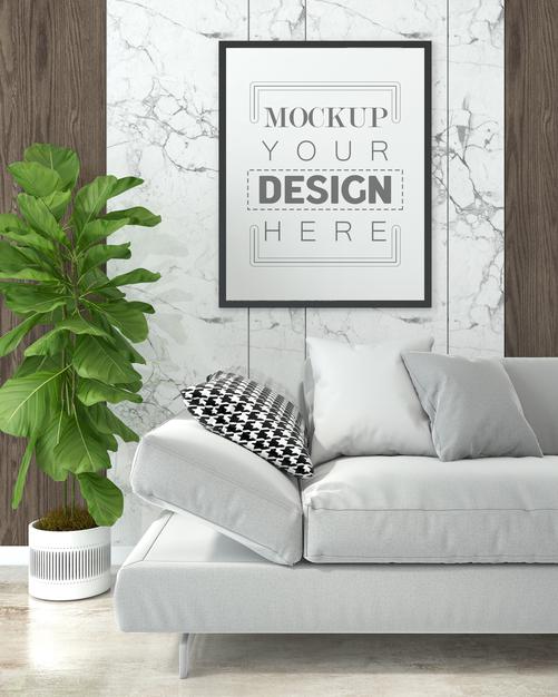Poster Frame In Living Room Mockup Psd