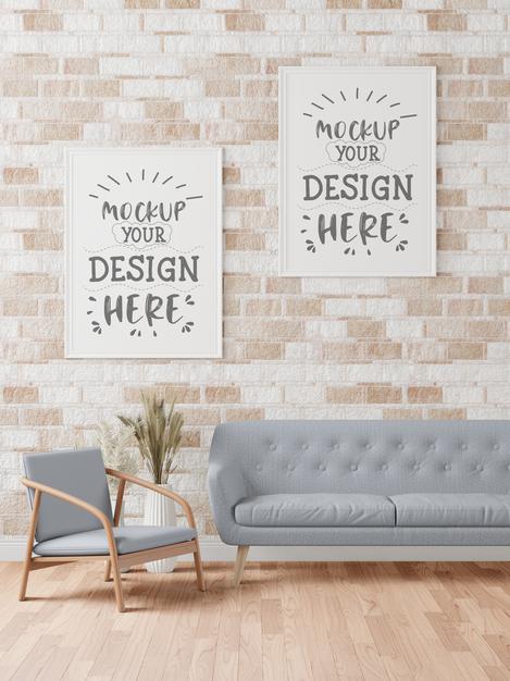 Poster Frame In Living Room Mockup Psd