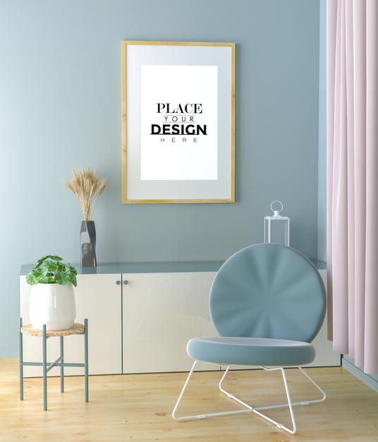 Poster Frame In Living Room Mockup Psd