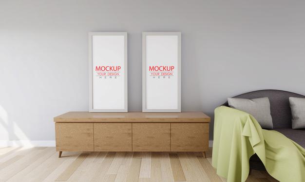 Poster Frame In Living Room Mockup Psd