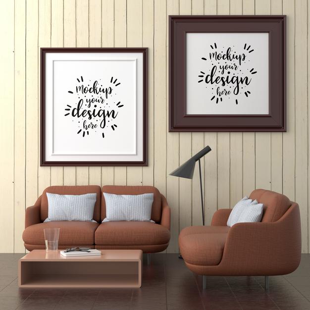Poster Frame In Living Room Mockup Psd