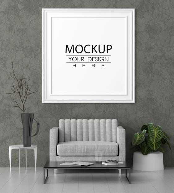 Poster Frame In Living Room Mockup Psd