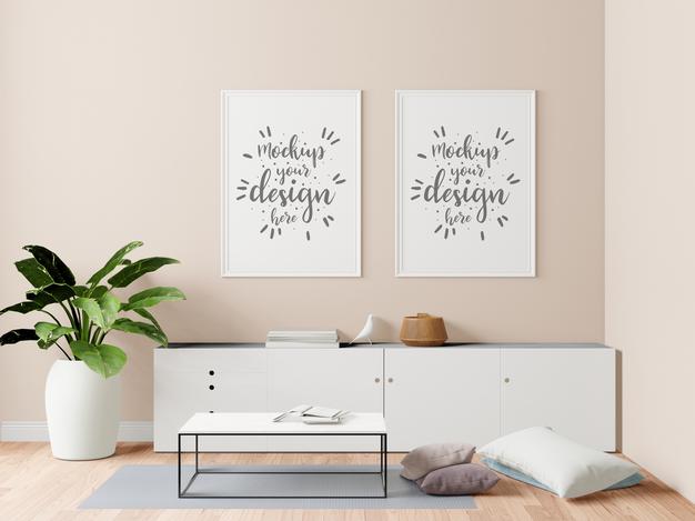 Poster Frame In Living Room Mockup Psd