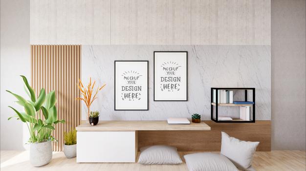 Poster Frame In Living Room Mockup Psd