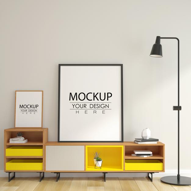 Poster Frame In Living Room Mockup Psd