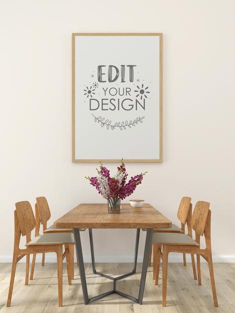 Poster Frame In Living Room Mockup Psd