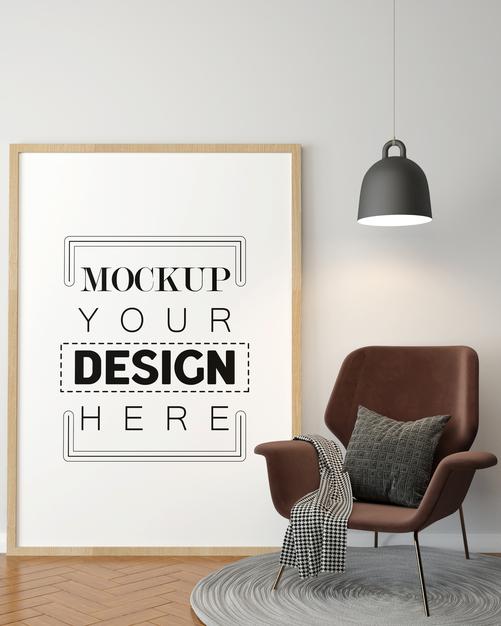Poster Frame In Living Room Mockup Psd