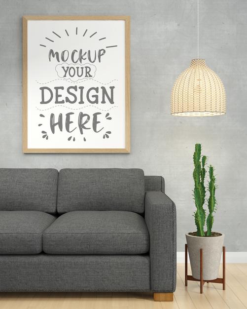 Poster Frame In Living Room Mockup Psd