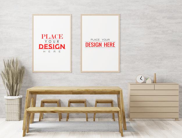 Poster Frame In Living Room Mockup Psd