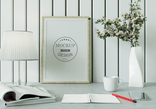 Poster Frame In Living Room Mockup Psd