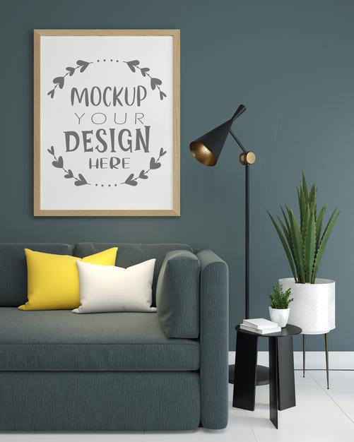 Poster Frame In Living Room Mockup Psd