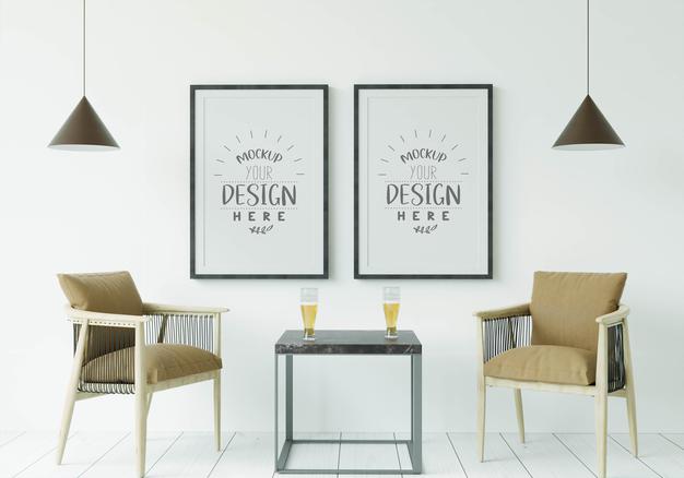 Poster Frame In Living Room Mockup Psd