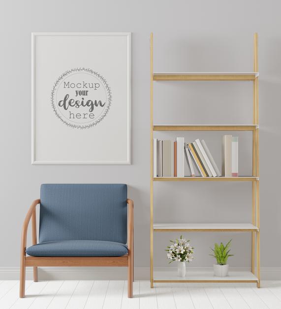Poster Frame In Living Room Mockup Psd