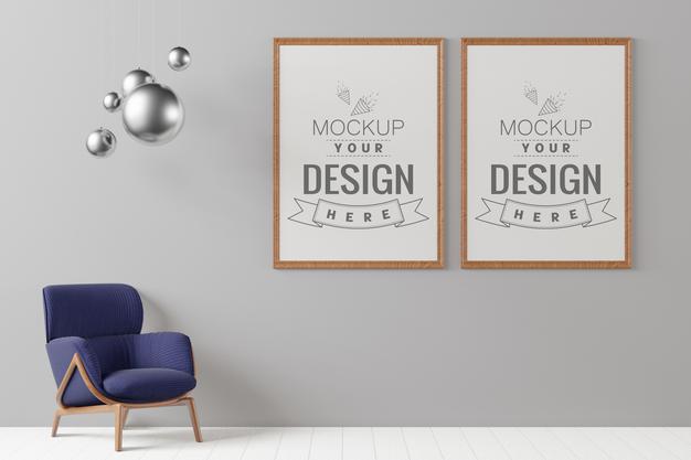 Poster Frame In Living Room Mockup Psd