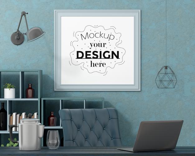 Poster Frame In Living Room Mockup Psd