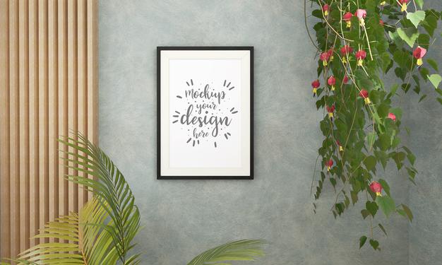 Poster Frame In Living Room Mockup Psd