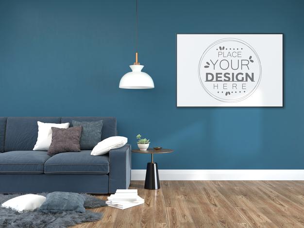 Poster Frame In Living Room Mockup Psd