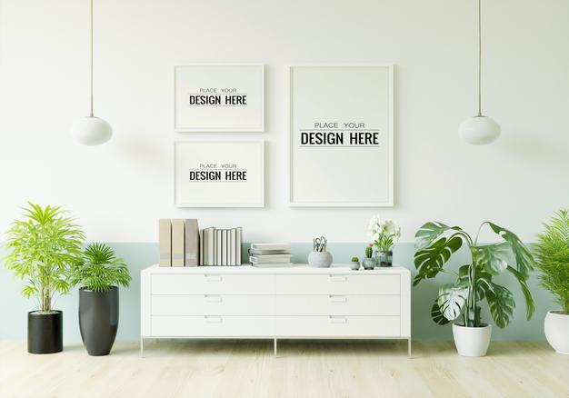 Poster Frame In Living Room Mockup Psd