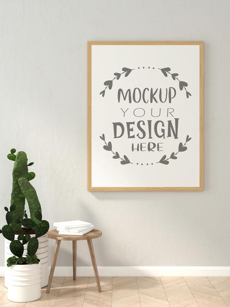 Poster Frame In Living Room Mockup Psd