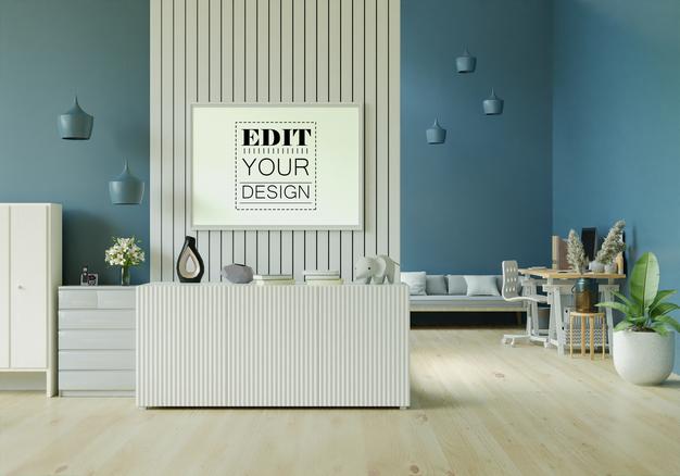 Poster Frame In Living Room Mockup Psd