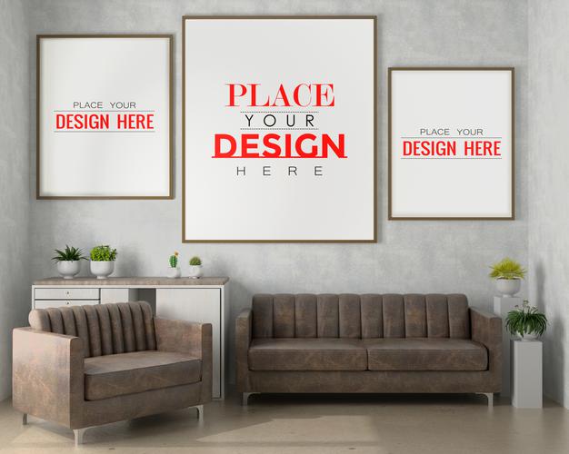 Poster Frame In Living Room Mockup Psd