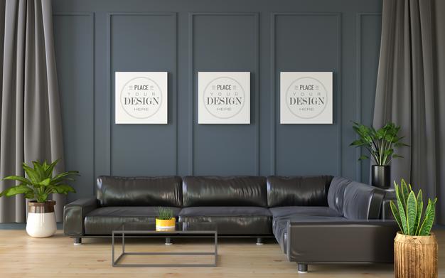 Poster Frame In Living Room Mockup Psd