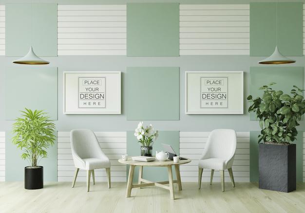 Poster Frame In Living Room Mockup Psd