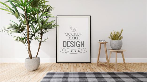 Poster Frame In Living Room Mockup Psd