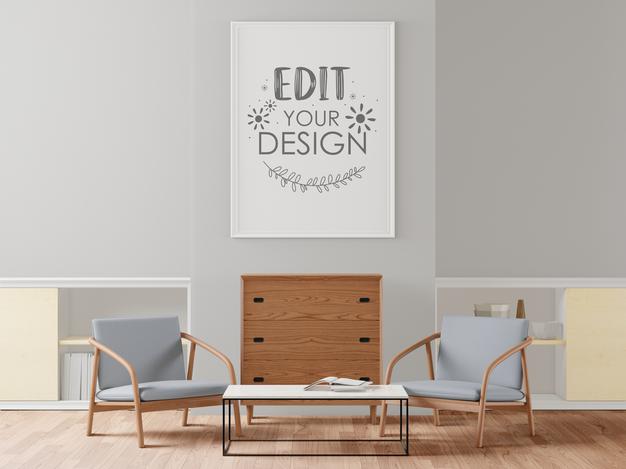 Poster Frame In Living Room Mockup Psd