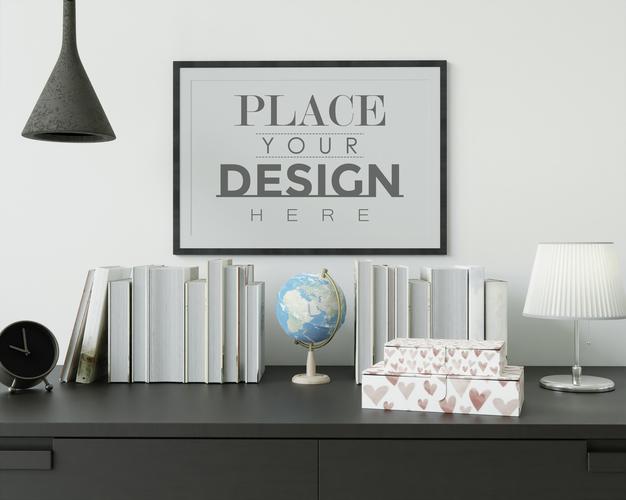 Poster Frame In Living Room Mockup Psd