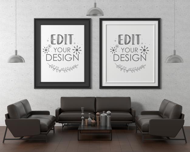 Poster Frame In Living Room Mockup Psd