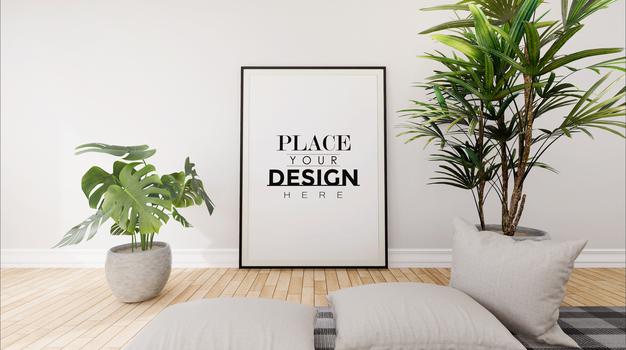 Poster Frame In Living Room Mockup Psd