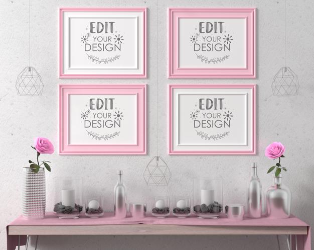 Poster Frame In Living Room Mockup Psd