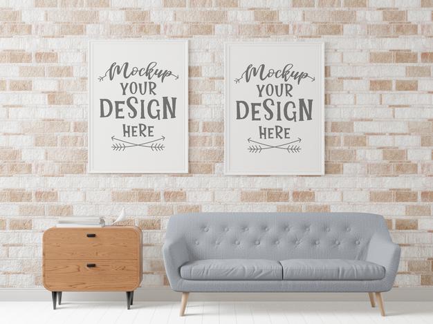 Poster Frame In Living Room Mockup Psd