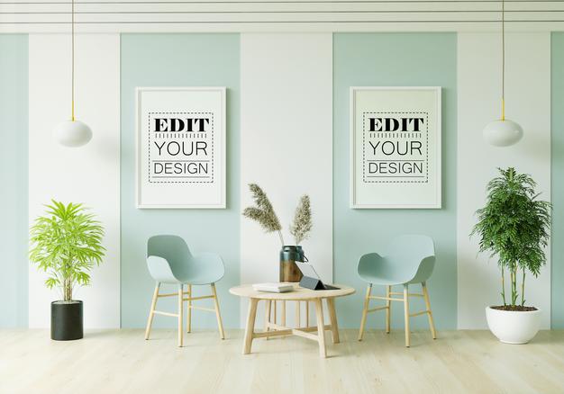 Poster Frame In Living Room Mockup Psd