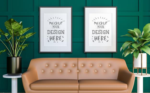 Poster Frame In Living Room Mockup Psd