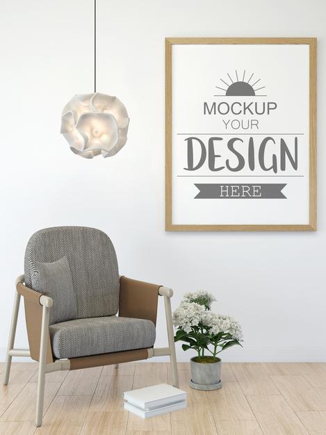 Poster Frame In Living Room Mockup Psd