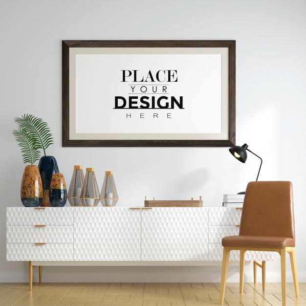 Poster Frame In Living Room Mockup Psd