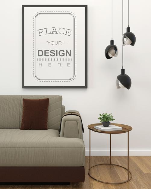 Poster Frame In Living Room Mockup Psd