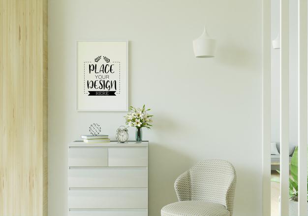 Poster Frame In Living Room Mockup Psd